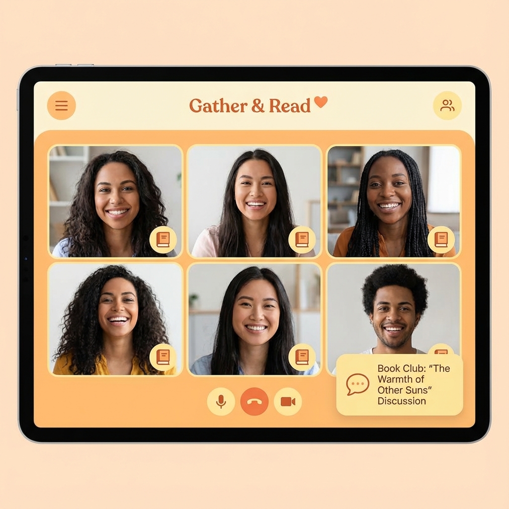 Book club community video chat interface